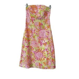Lilly Pulitzer Strapless Mosaic Print Dress With Bow Detail Back Size 8 Sundress